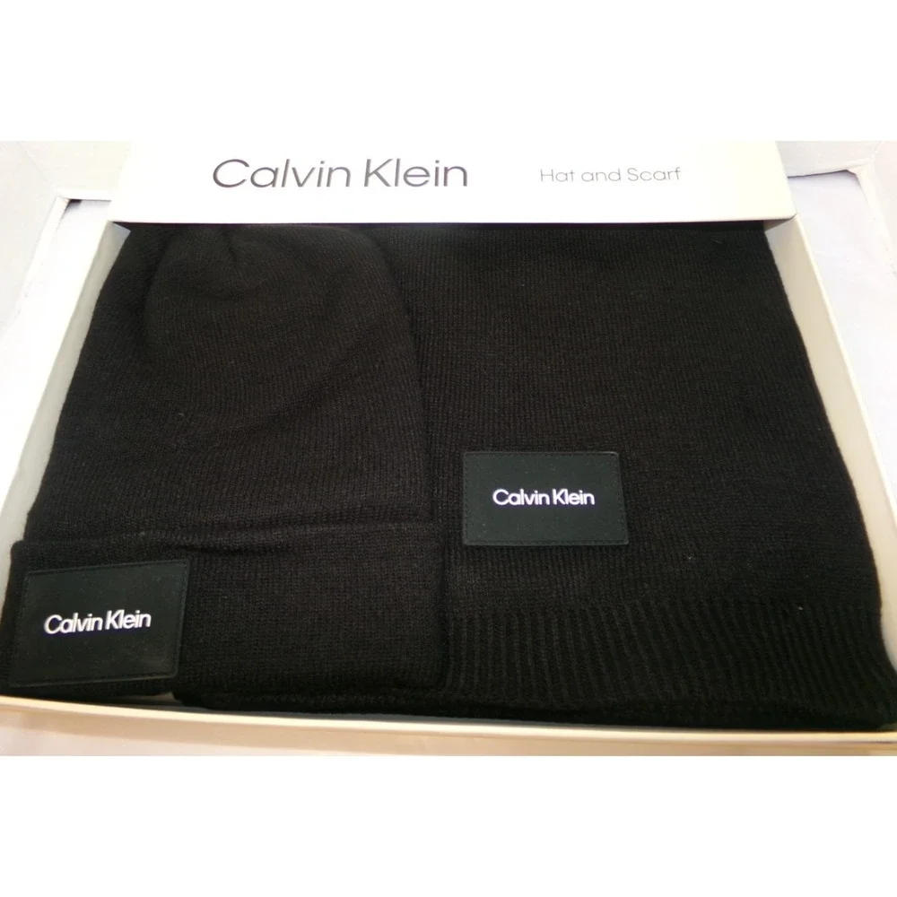 CALVIN KLEIN 2 PC SCARF AND HAT SET~BLACK~OS~MSRP $98